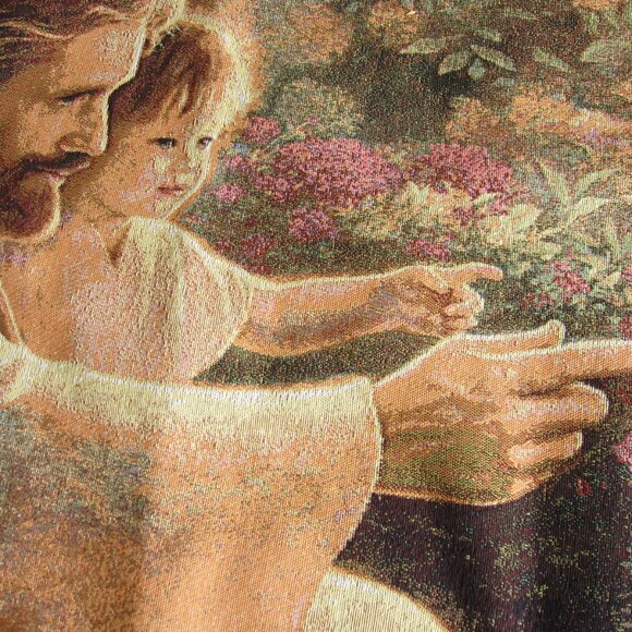 Manual Woodworkers Weavers Wall Tapestry Jesus w Child Precious in His Sight USA - Picture 3 of 8